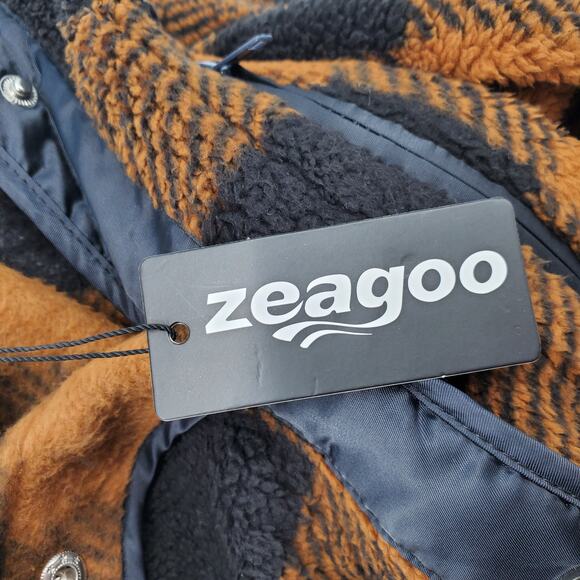 Zeagoo Womens Size‎ Medium Brown Plaid Jacket Snap Closure Pockets New - Picture 4 of 7